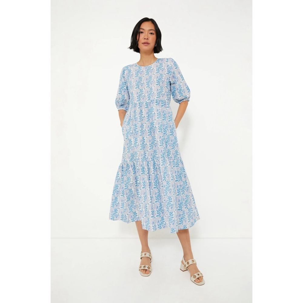 ZS BLOCKPRINTS Women's Floral Print Maxi Dress Size S Blue White - Picture 3 of 17